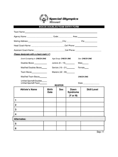 Fillable Online Bocce Doubles Team Entry Form Somo Fax Email Print