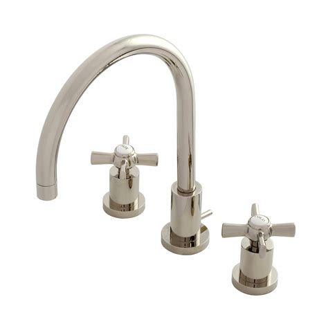 Modern Two Handle 3 Hole Deck Mounted Widespread Bathroom Faucet With