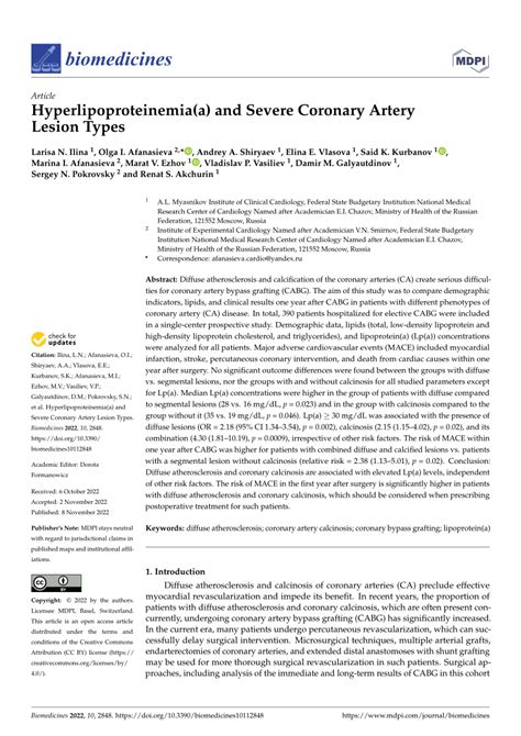 (PDF) Hyperlipoproteinemia(a) and Severe Coronary Artery Lesion Types