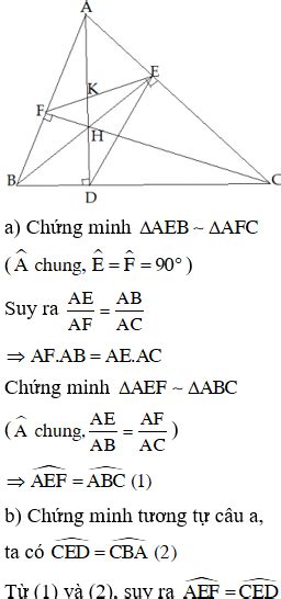 Cho Tam Giác Abc Nhọn Các đường Cao Ad Be Cf Cắt Nhau Tại H A