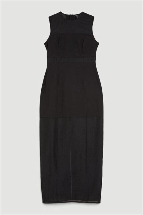 Karen Millen Midi Dresses Tailored Sheer Panel Detailed Sleeveless