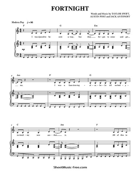 Fortnight Sheet Music Taylor Swift - ♪ SHEETMUSIC-FREE.COM