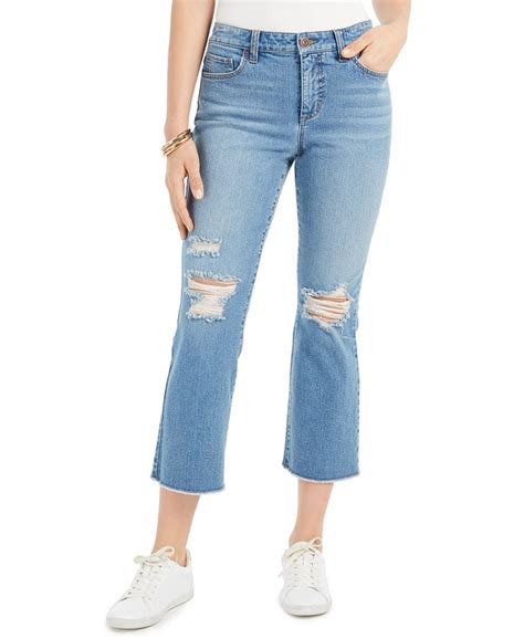 Style And Co Ripped Authentic Cropped Kick Flare Jeans Created For Macy