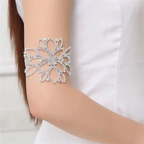 Crystal Rhinestone Arm Harness Slave Chain Cuff Armband Armlet Anklet Bracelet Bridal Floral