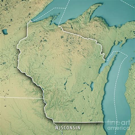 Wisconsin State Usa 3d Render Topographic Map Border Digital Art By