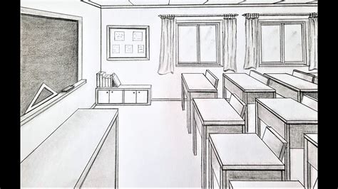 How To Draw A Classroom In One Point Perspective Youtube