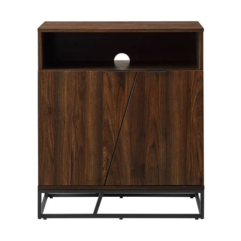 Contemporary Asymmetrical Angled Door Accent Cabinet Dark Walnut