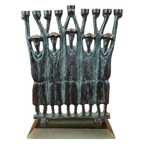 Brutalist Figurative Rabbi Menorah In Bronze By Ruth Bloch Block At