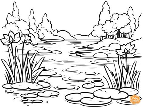 Ponds Coloring Page For Kids Free Printable With Lily Pads And Koi Fish