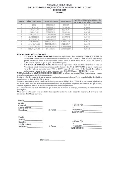 Tabla Isai Notaria De La Cdmx Impuesto Sobre Adquisici N De