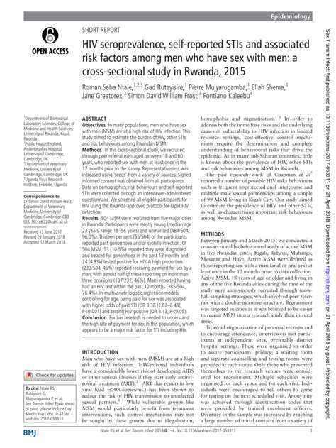 PDF HIV Seroprevalence Self Reported STIs And Associated Risk Factors Among Men Who Have Sex
