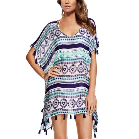 Dailiwei Chiffon Beach Tunic Loose Printed Bikini Cover Up Women