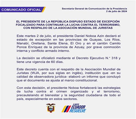 Presidente Noboa Decreta Nuevo Estado De Excepción En Seis Provincias