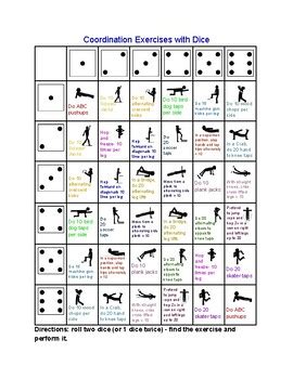 dice exercise game  pictures tpt
