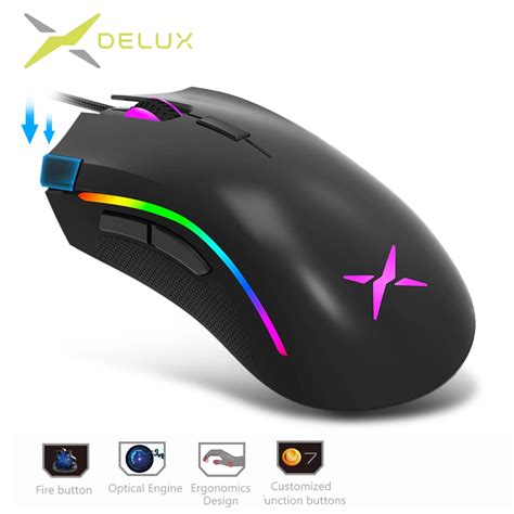 Delux M Pmw Sensor Gaming Mouse Dpi Fps Es Rgb