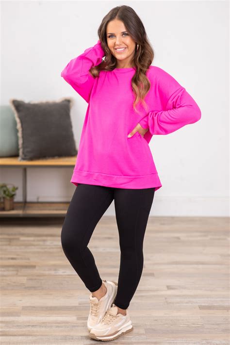 Hot Pink Crew Neck Long Sleeve Top · Filly Flair