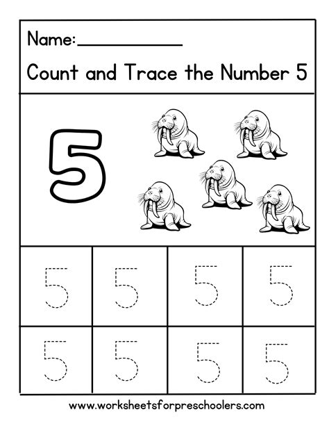 number  tracing worksheet walrus