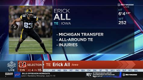 Cincinnati Bengals Select Tight End Erick All With No 115 Pick In 2024