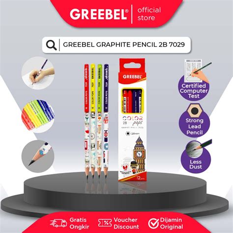 Jual Greebel Pensil Kayu 2b 7029 Color Poppencil Kayu Karaktergrafit