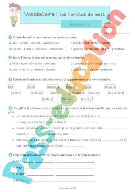 Exercice Familles De Mots