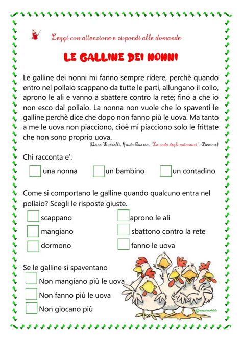 Comprensione Del Testo Le Galline Dei Nonni Worksheet Italian Language Learning Learning