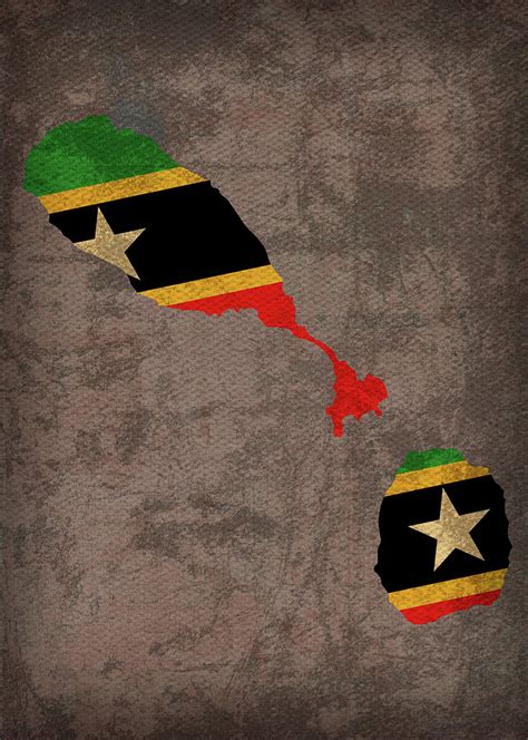 St Kitts And Nevis Country Flag Map Mixed Media By Design Turnpike