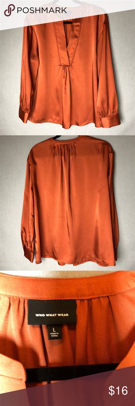 Who What Wear Burnt Orange V Neck Blouse Large V Neck Blouse Who