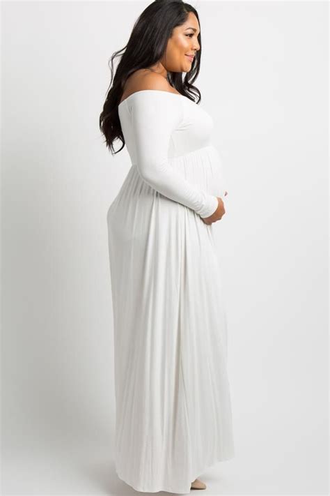 Pinkblush Ivory Solid Off Shoulder Plus Maternity Maxi Dress Maxi