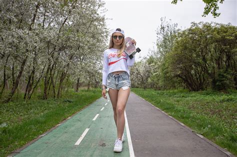 Free Download Hd Wallpaper Women Blonde Jean Shorts Skateboard