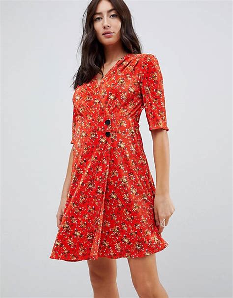 Asos Design Maternity Ditsy Print Plisse Mini Dress With Button Detail Asos