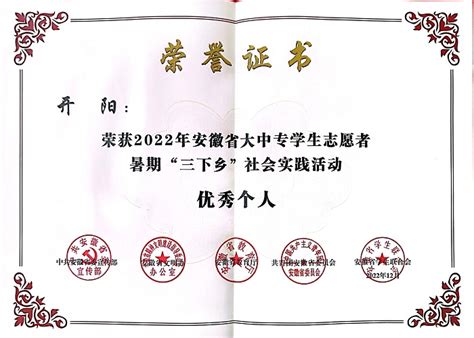 财会金融学院学子荣获2022年安徽省大中专学生志愿者暑期文化科技卫生“三下乡”社会实践活动优秀个人 安徽财贸职业学院