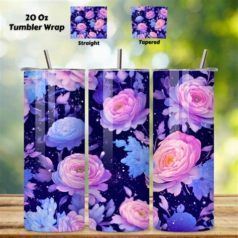 3d Floral Mirage Tumbler Wrap Seamless Night Sky Png 20 Oz Skinny