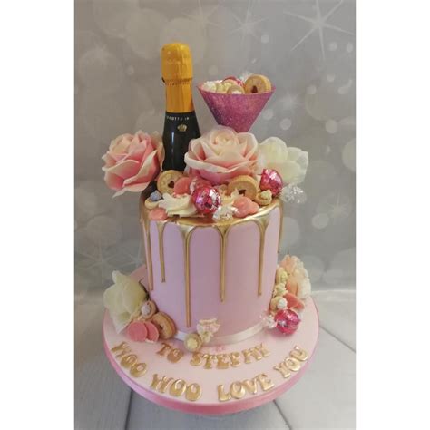 Gold Drip Cake With Prosecco Artificial Flowers Jammy Dodgers And