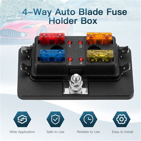 12V 24V ATO ATC Standard 4 Way Blade Fuse Block With LED Indicator DAIER