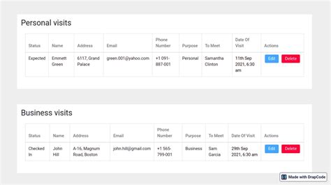 Visitor Management Template Visual Build Drapcode