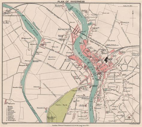 INVERNESS. Vintage town city plan. Scotland. STANFORD 1905 old antique map