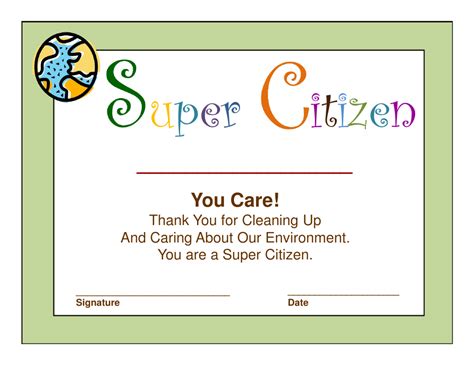 Super Citizen Award Certificate Template Lined Download Printable Pdf