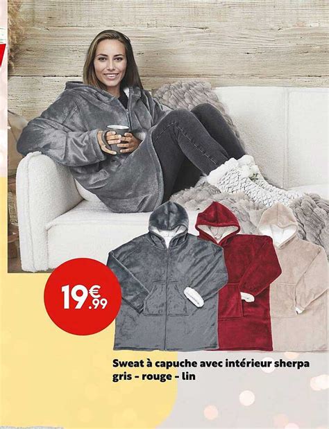 Promo Sweat Capuche Avec Int Rieur Sherpa Gris Rouge Lin Chez