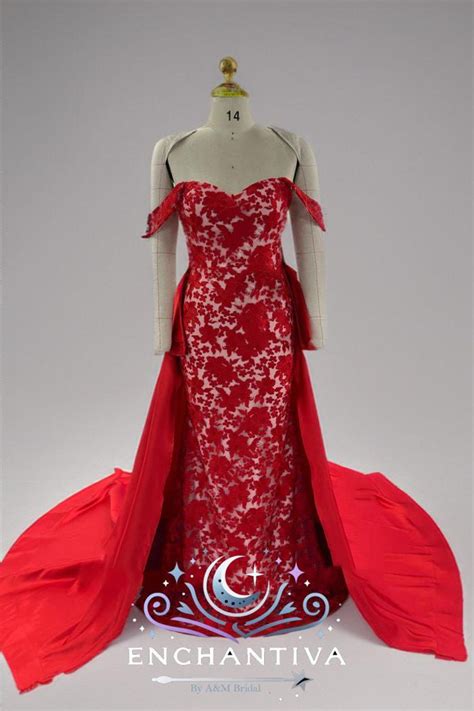 Crimson Blossom Wedding Dress Bridal Gown Detachable Train All Over