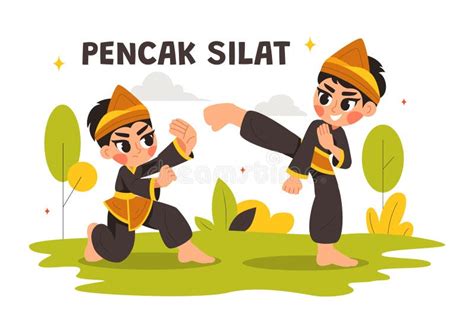 Pencak Silat Sport Vector Illustration Featuring Martial Artists Posing