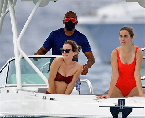 EXC Emma Watson Puts On Busty Display In A Tight Burgundy Bikini During Sun Soaked Barbados