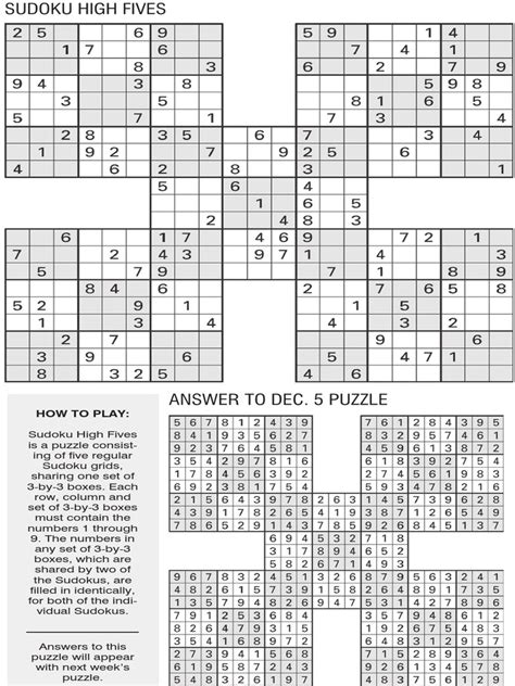 Printable Sudoku High Five Dec 12