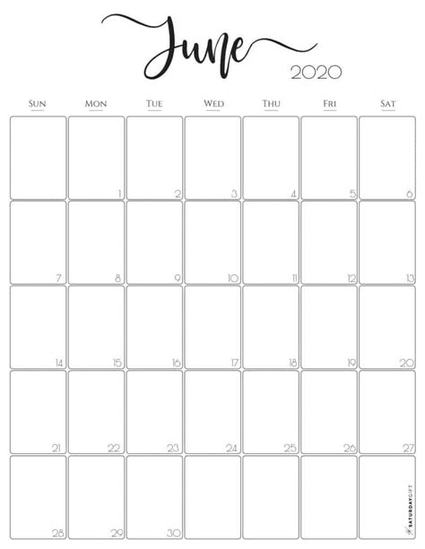 June 2019 Blank Calendar Templates Best Free June 2020 Blank Calendar