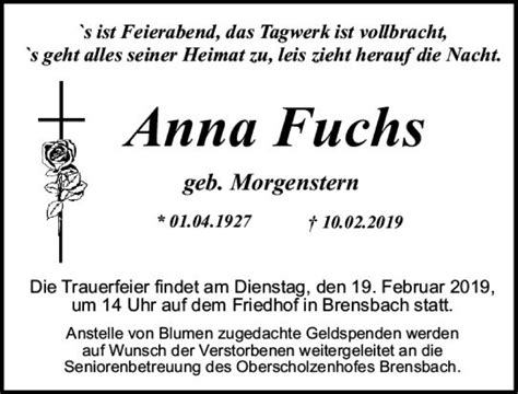 Traueranzeigen Von Anna Fuchs Vrm Trauer De