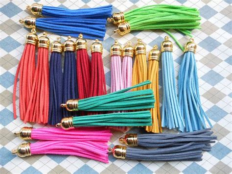 20pcs 90x10mm Mixed Color Leather Tassel Fiber Tassel Fringe Tassel With Shinny Gold Plastic Cap