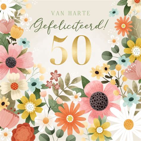 Fleurige Verjaardagskaart Met Bloemen Jaar Kaartje Go