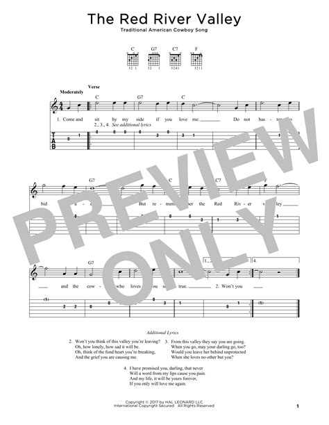 The Red River Valley Solo Guitar Tab Print Sheet Music Now