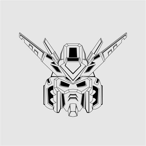 Costum Gundam head t shirt illustration black and white sketch. mecha ...