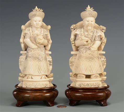 Lot 21: Pr. Chinese Carved Ivory Figures, Emperor & Empress