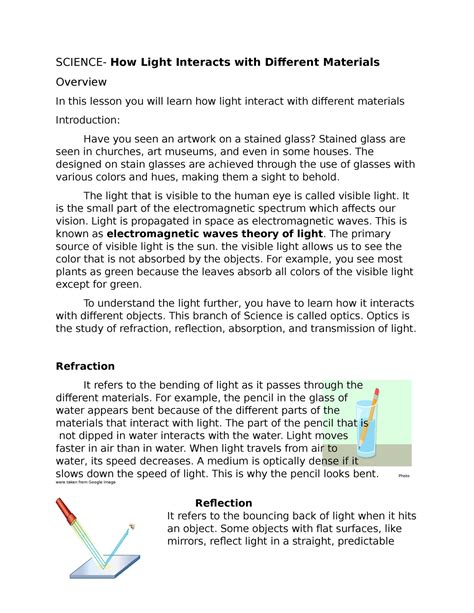 Science Light HOW Light Interact WITH Different Materials SCIENCE